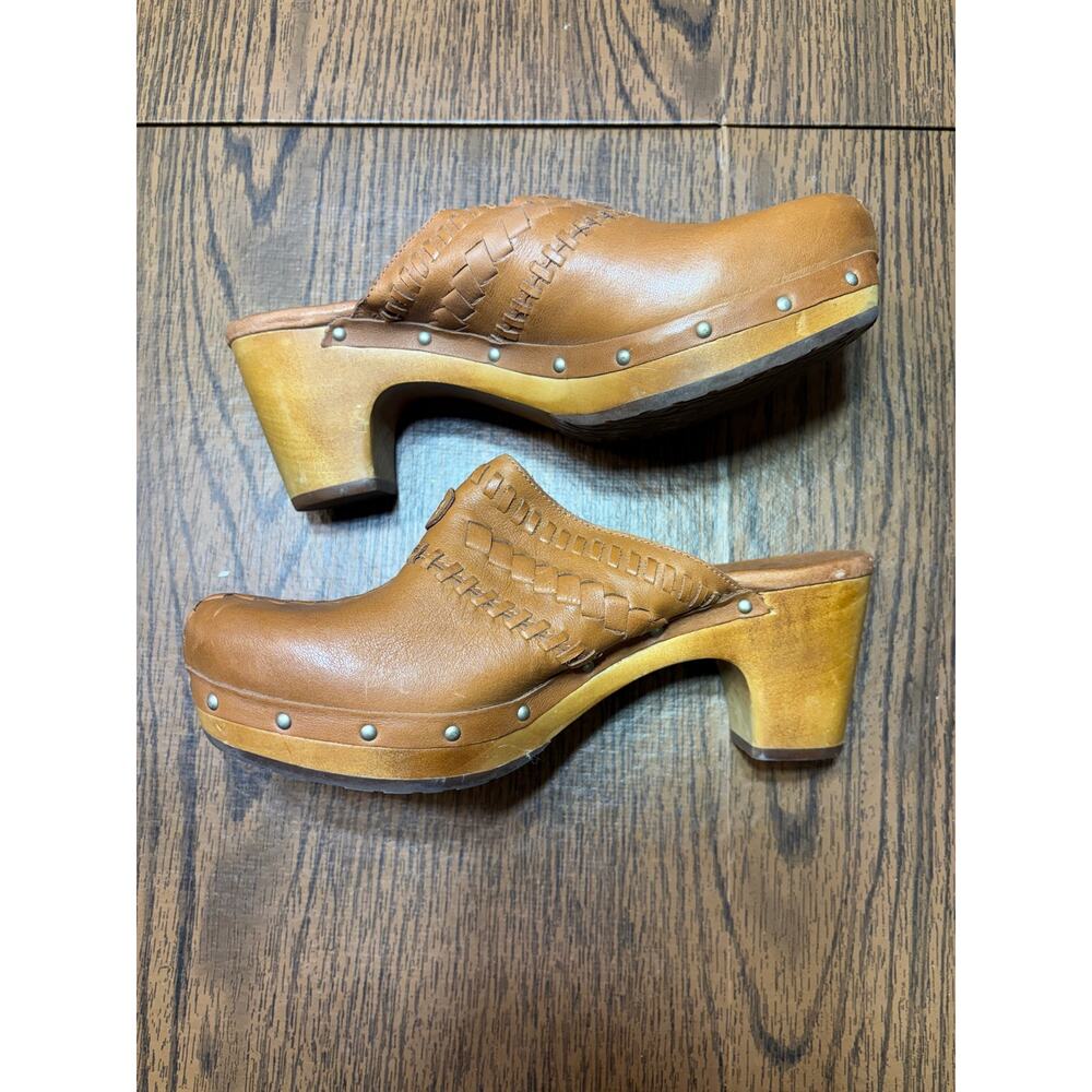 UGG Brown Leather Vivica Clog/Mule Braided Detail Wood Platform Size 7 - Picture 11 of 16